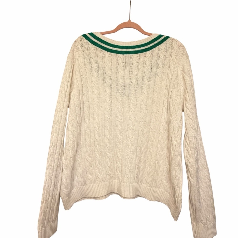 Lands End V Neck Cable Knit Sweater - Picture 7 of 8